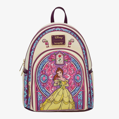 New Loungefly Beauty and The Beast Belle Stained Glass Portrait Mini Backpack Wallet