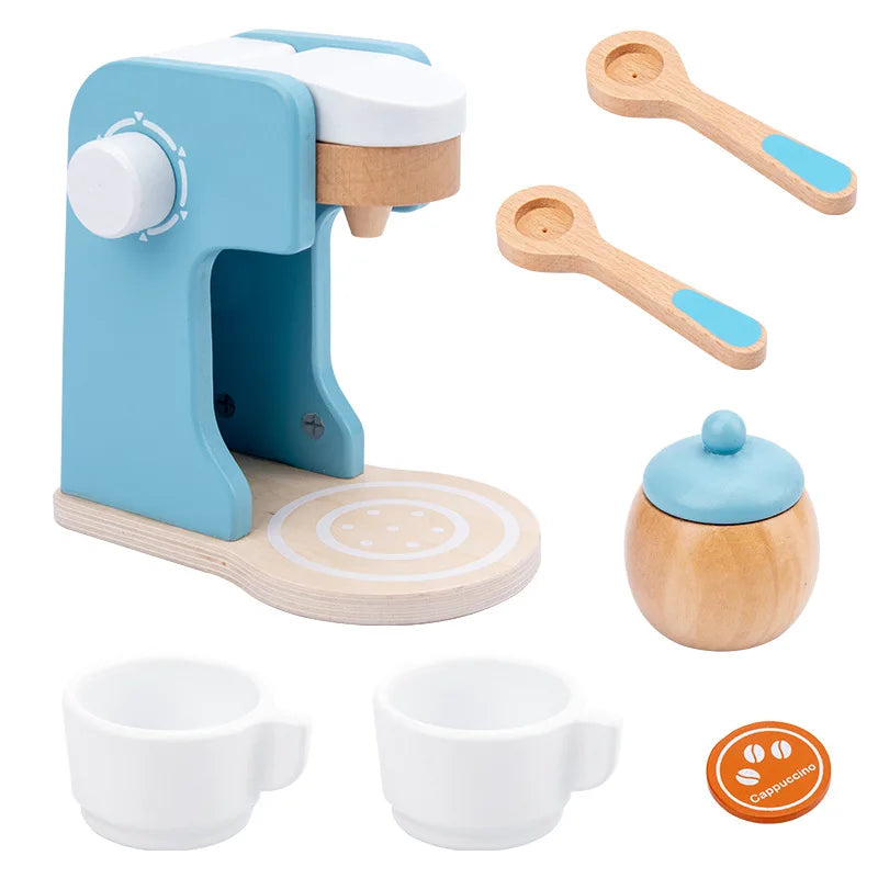 Simulation Wooden Coffee Machine Toaster Machine Food Mixer Wooden Kitchen Pretend Play Toy Baby Early Learning Educational Toys
