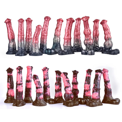 FAAK Colorful Silicone Ribbed Fantasy Horse Knot Dildo with Suction Cup Anal Sex Toys Soft Girthy Huge Fake Penis for Women