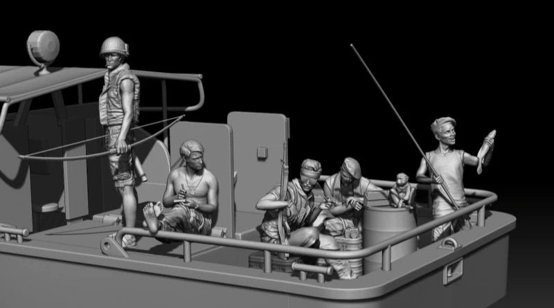 1/35 Scale Die-Cast Resin Figure Model Kit Boat Crews & Animals 5 Figures (No Boat) Unassembled and Unpainted