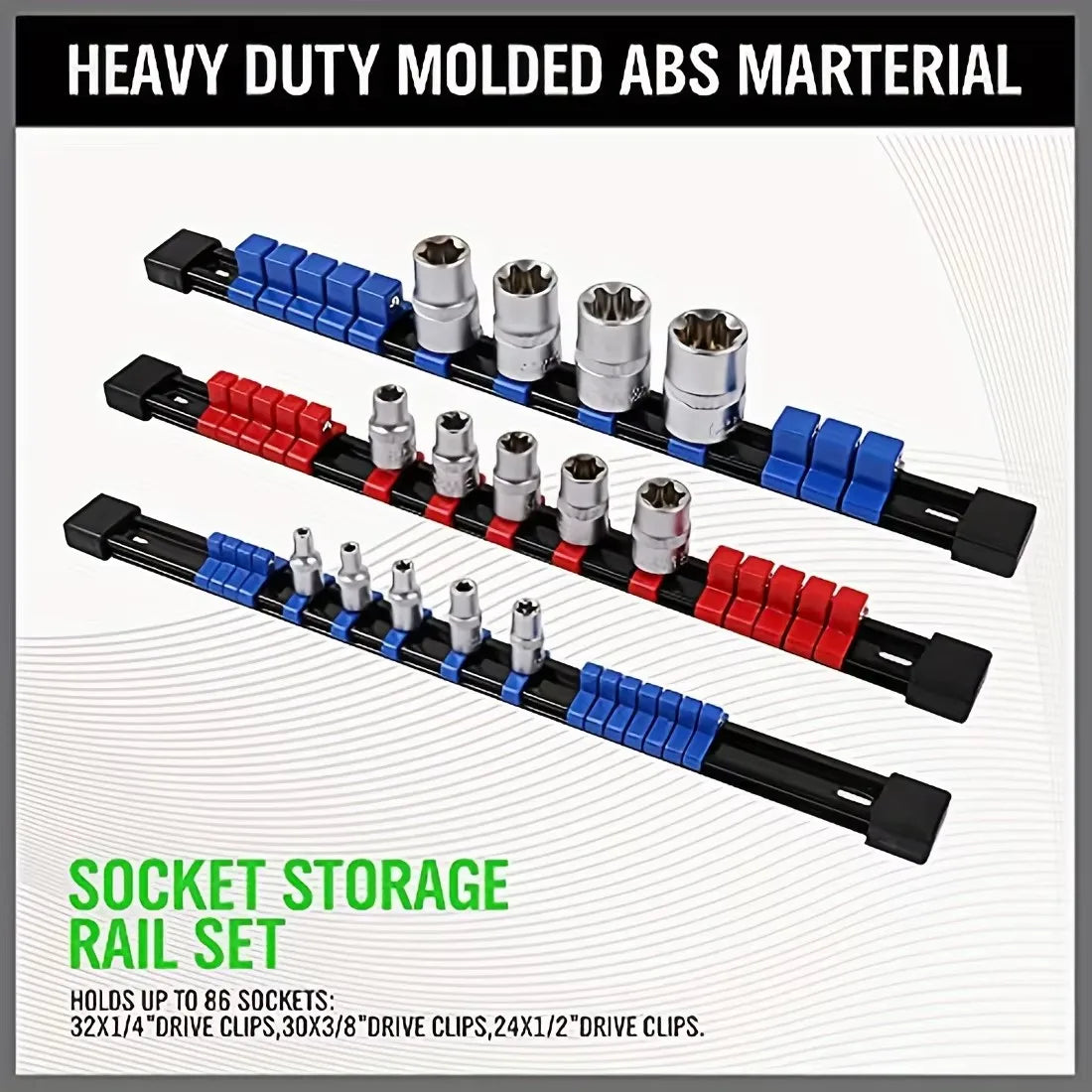 6-Piece Socket Organizer, 1/2 inch, 3/8 inch and 1/4 inch Drive ABS Tools-Socket Holder,Socket Racks Clip Rail Holder Tool Trays