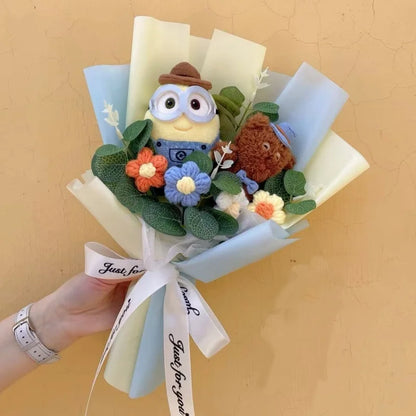 Genuine Amine Minions Plush Dolls With Sunflowers Roses Creative Bouquets Christmas Birthday Graduation Valentine Gifts