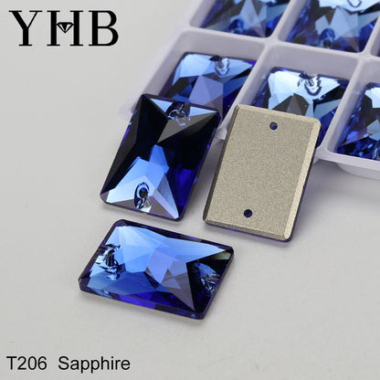 YHB Top Quality Rectangle Glass Crystal AB Moonlight Sewing Stones Flatback Sew on Rhinestones For Garment Clothes Bags