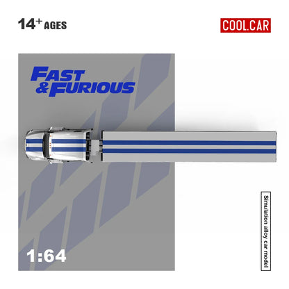 Cool Car 1/64Blue Silver Striped Livery Heavy Truck Diecast Alloy Model Mini Simulation Lorry Desktop Hobby Collectible Ornament