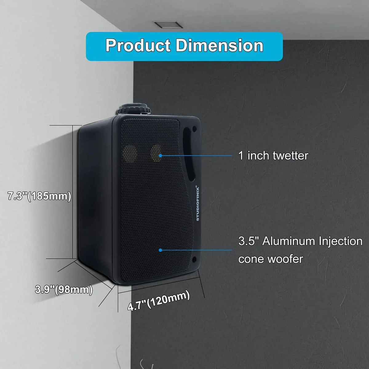 STUDIOFINIX 3.5‘’ Outdoor Speakers Passive Wired 3-Way Clear Sound 200W Weatherproof Wall Mount for Patio Marine Boat（2PCS）