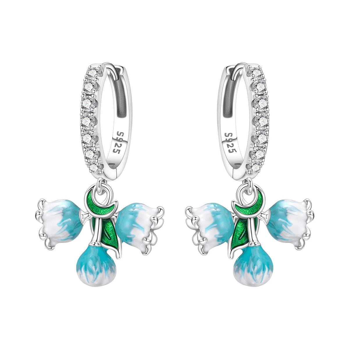 Orstarry Original 925 Sterling Silver Blue Iris Flower Earrings Women Hoop Earring Anniversary Jewelry Trendy Gifts