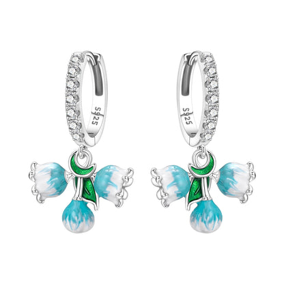 Orstarry Original 925 Sterling Silver Blue Iris Flower Earrings Women Hoop Earring Anniversary Jewelry Trendy Gifts