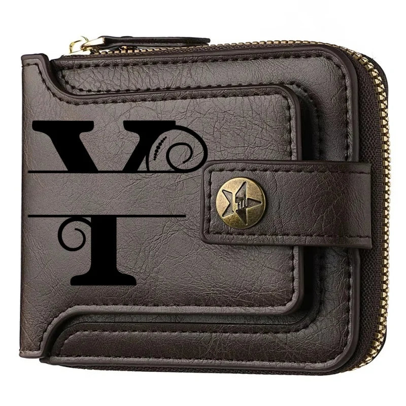 Personalized  PU Leather Chain Short Wallet For Man, Engraved Name&Text Bifold Stylish Brown Wallet For Man Valentines Birthday