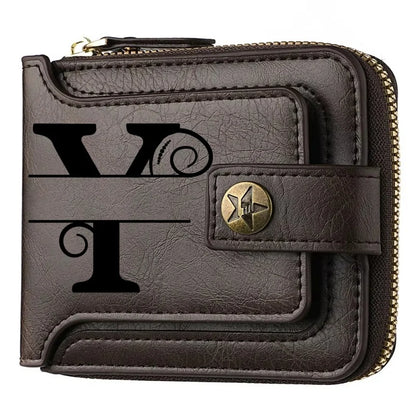 Personalized  PU Leather Chain Short Wallet For Man, Engraved Name&Text Bifold Stylish Brown Wallet For Man Valentines Birthday