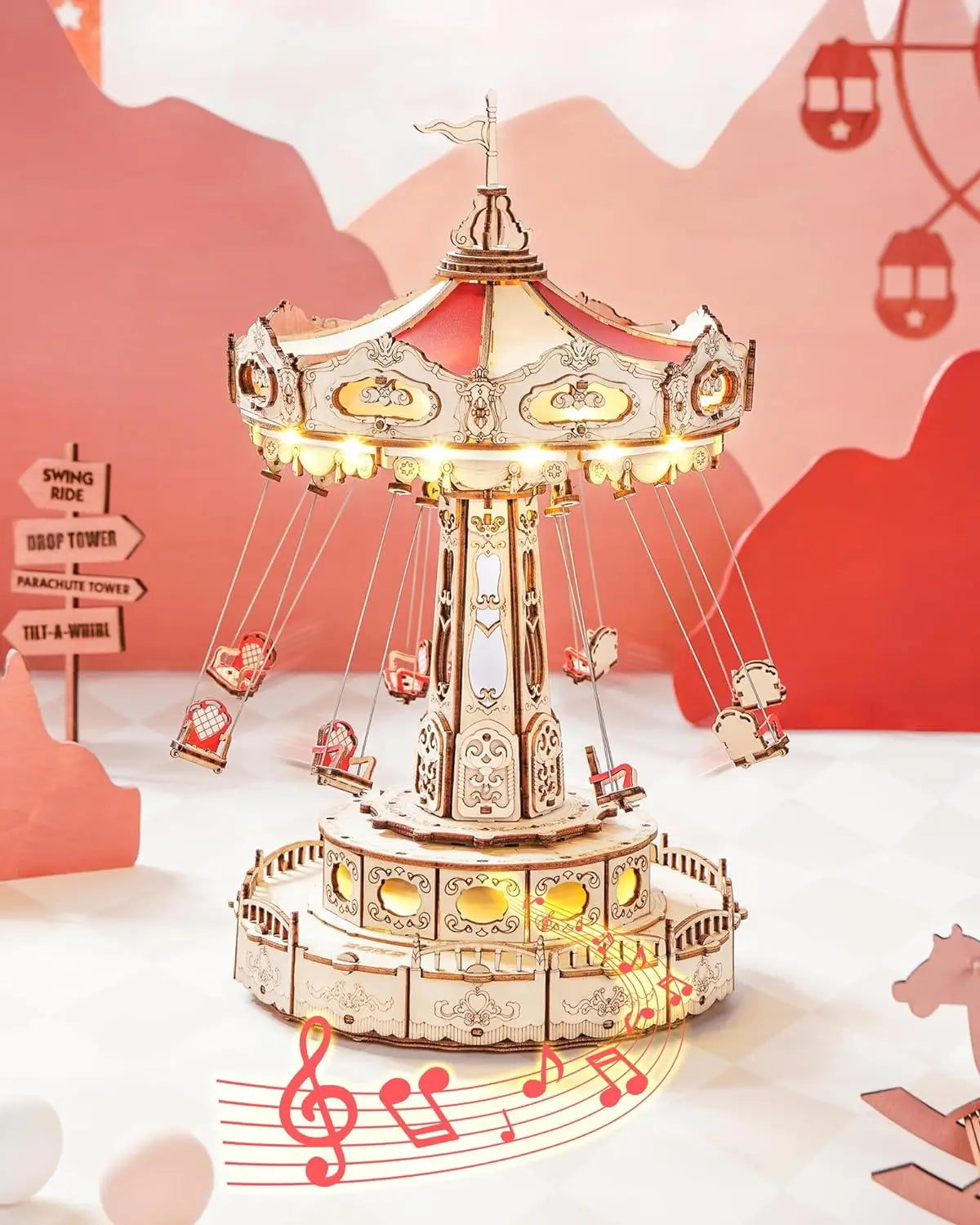 Robotime Magic Amusement Park Wooden Toys DIY Music Box Moveable 3D Wooden Puzzle for Kids Gifts for Christmas EA