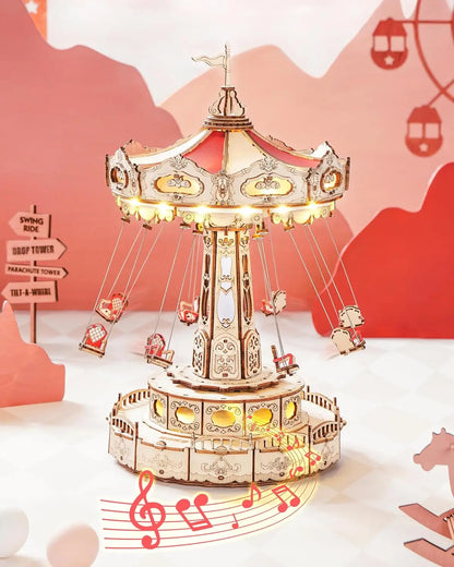 Robotime Magic Amusement Park Wooden Toys DIY Music Box Moveable 3D Wooden Puzzle for Kids Gifts for Christmas EA