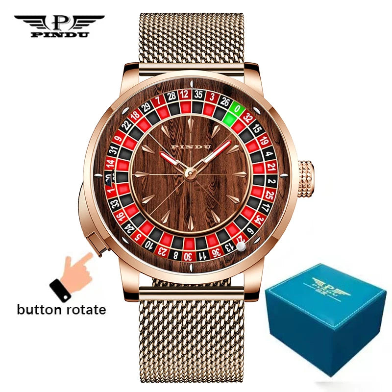 PINDU Design New NH35A Mechanical Watches Men Push Button Turn Russian Roulette Game Sapphire Mirror Diamond Dial Men's Watch
