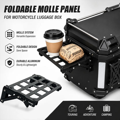 Universal Motorcycle Foldable Molle Side Panel For BMW Honda Yamaha KTM ADV Aluminum Luggage Box Storage Rack