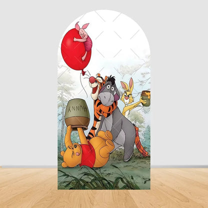 Winnie the Pooh Themed Arched Backdrop Cover Children's Birthday Party Supplies Baby Shower Arrangement Double Sided Printing