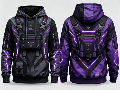 Men 3D Print Tactical Vest Style Hoodie, Polyester Outdoor Urban Street Fashion Daily Long Sleeve Techwear Hoodie