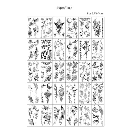 30Pcs Small Fake Tattoo for Women Men Flower Stars Moon Butterfly Temporary Tattoo Stickers for Hand Finger Wrist and Body Art