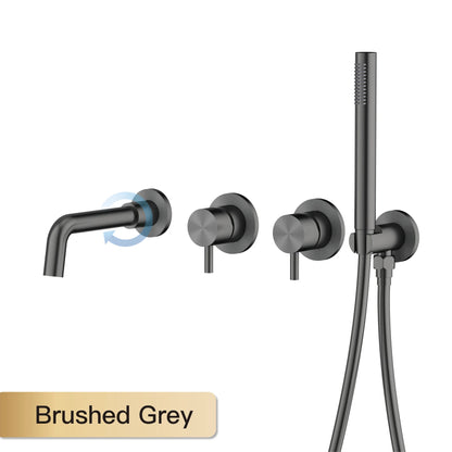 Simple Luxury Gun Gray Brass Bathroom Faucet with Wall Design and a Dual Handle Bathtub Mixer for Both Hot and Cold Water