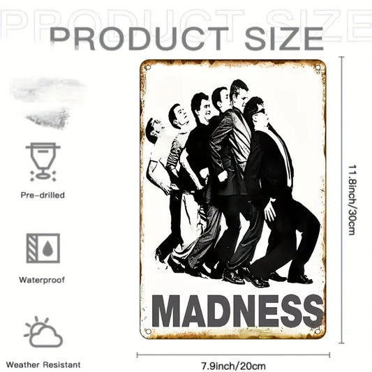Vintage Madness Band Silhouette Iron Tin Sign, , Classic Wall Art, Pre-Drilled for Easy Hanging, Multipurpose Indoor & Outdoor D