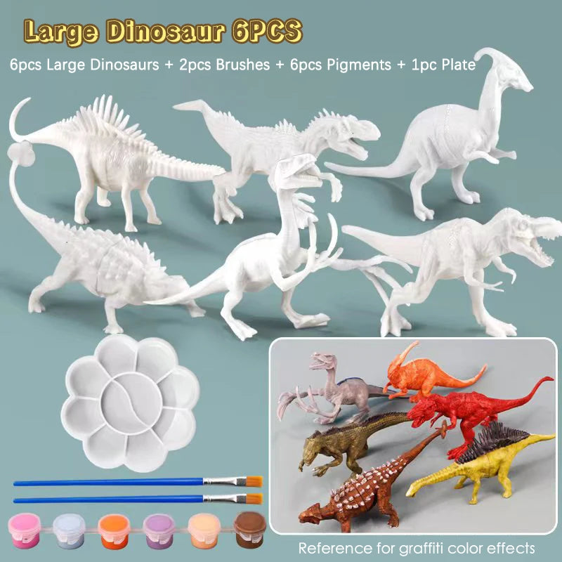 6/8Pcs Painted Graffiti Dinosaur White Embryo Animals Model Children's Educational DIY Handmade Painting Colorful Dinosaur Toys