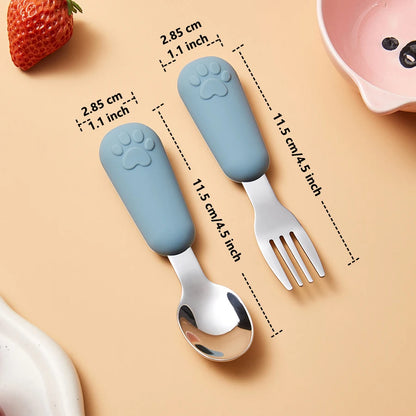 304 Stainless Steel Tableware Spoon Bears Paw Style Short Handled Fork Spoons, Learning to Eat, Small Auxiliary Training Spoons