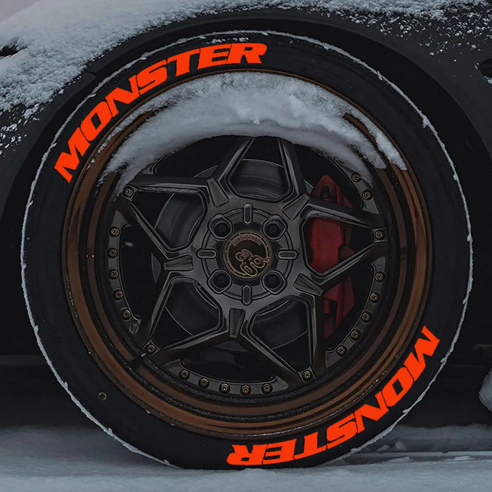 8pcs/lot MONSTER Car Tire Decals 3D PVC Joined Stickers Tire Decor Stickers Car Tuning Tire Decoration Decals Tyre Label Sticker