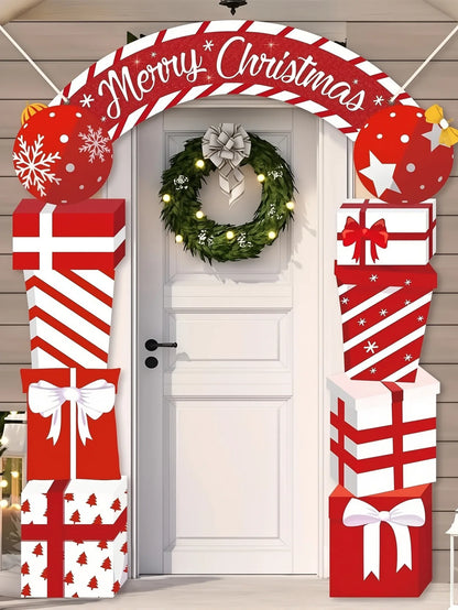 Christmas Hanging Door Banner Merry Christmas Decoration for Home festival Gift Box Xmas Door Navidad Notal Noel New Year 2026