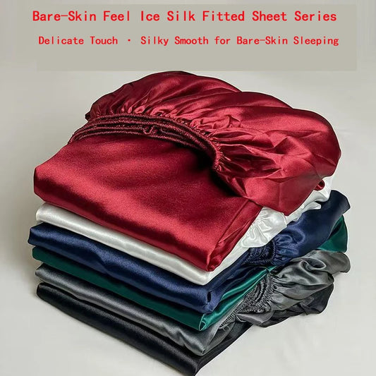 Satin Elastic Fitted Sheet Solid Mattress Cover  for Single Double Couple King Queen Full Twin Bedsheet  (No Pillowcase)