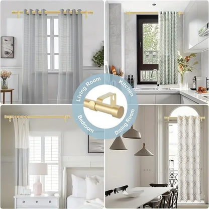 1-Diameter Adjustable Gold Metal Curtain Rod, Extending from 18 to 120 Inches. Sturdy with Modern End Cap Finials. Easy Install