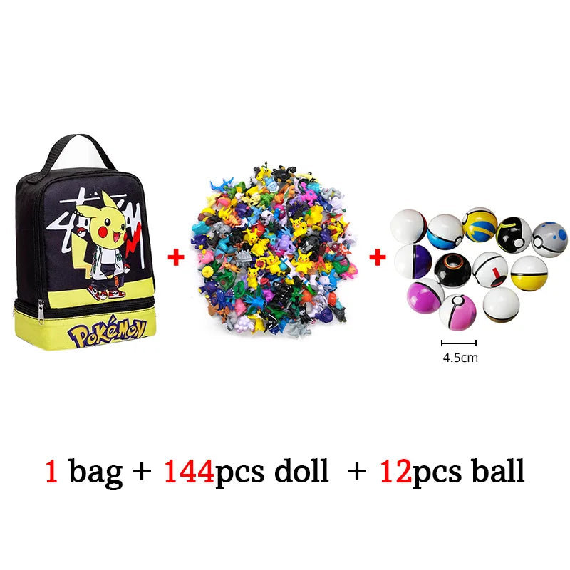 144 style Pokemon Figure with Storage Bag Monster elf ball Set Toy Pikachu Anime Action Mini Small Pokeball Child birthday Gift
