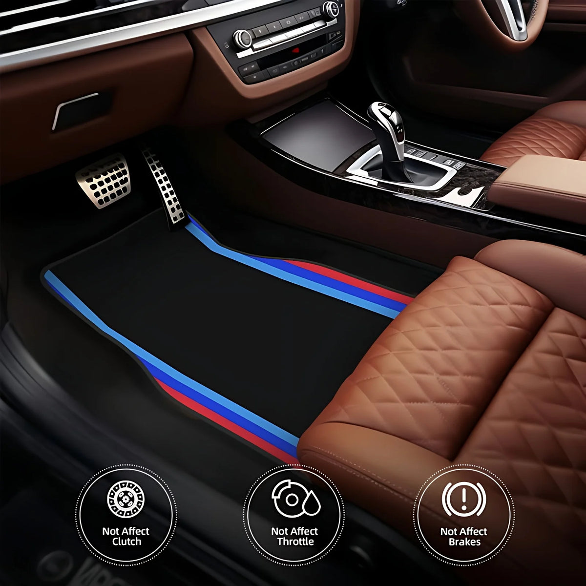 4pcs Premium Color Border Pattern Car Mat Set, Universal Fit, Polyester Material, - All-Season, Auto Interior.Driver Gift