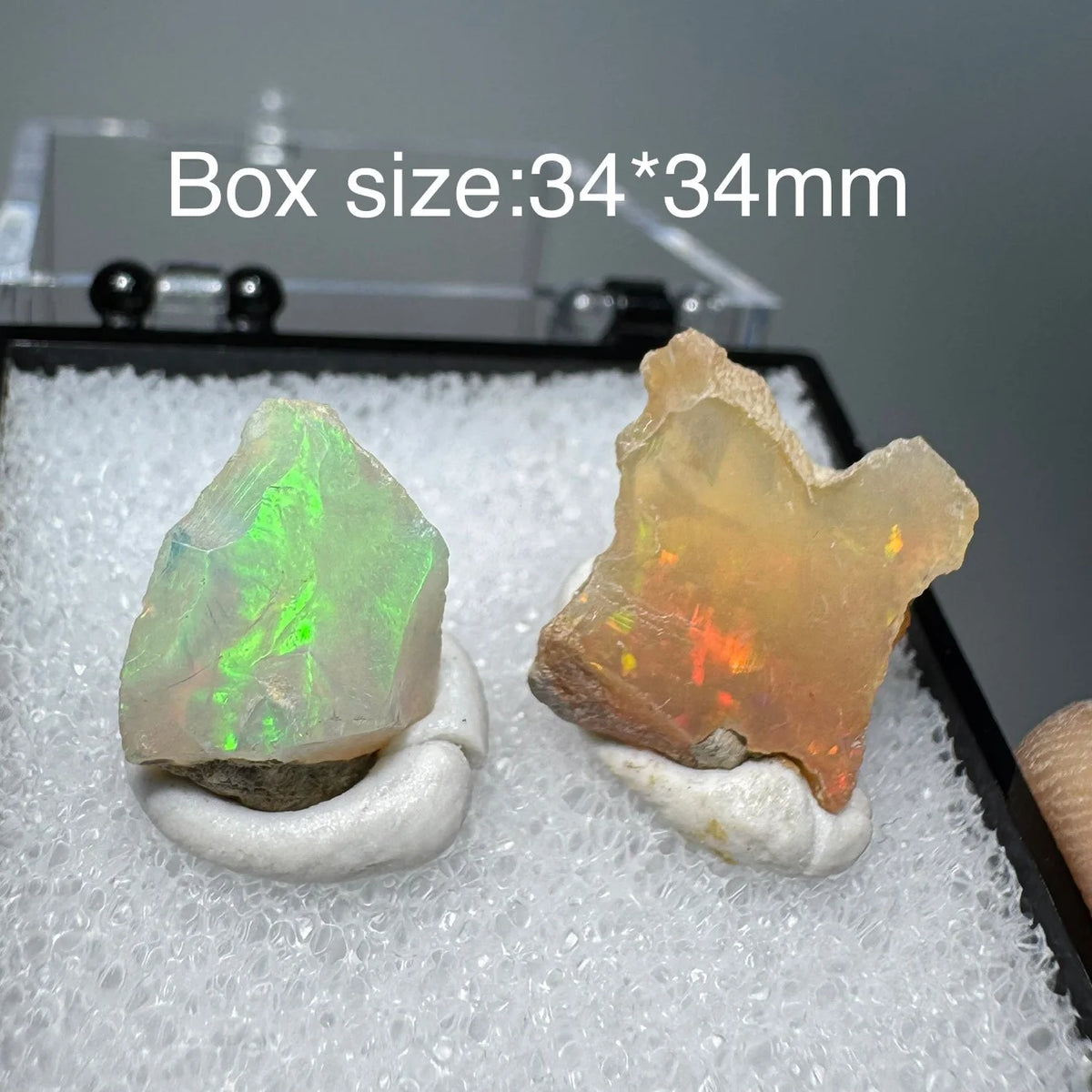 Natural Rare Colorful Ethiopia Opal (No Need Water) Gem Mineral Specimen Box Size:34X34mm (Need Lighting) Sunlight Best