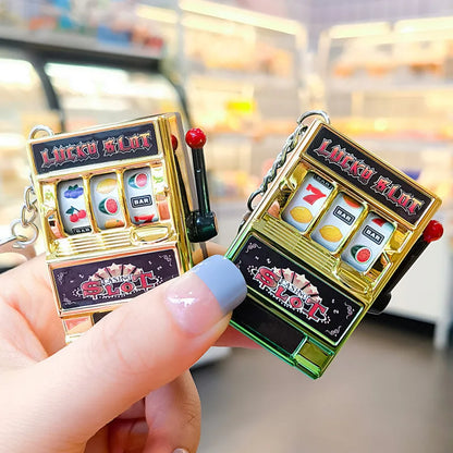 Mini Gambling Slot Machine Key Chains Creative Arcade Pocket Fruit Lucky Jackpot Gadget Antistress Toy Funny Games Keychain Ring