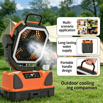 Multifunctional Outdoor Camping Fan 6L Water Tank Spray , Lighting, Hook, Cool Mist Spray, Remote Control, for Hot Summer Nights