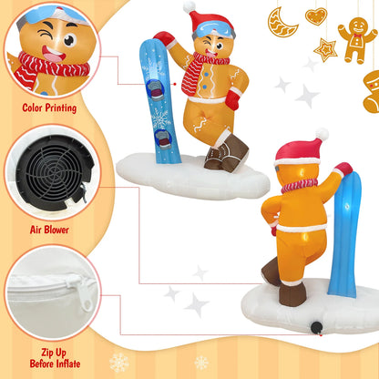 OurWarm 6FT Christmas Inflatable Outdoor Decoration, Cute Skiing Gingerbread Man, for Xmas Outdoor Indoor Lawn Party Decor