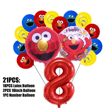 Birthday Party Decoration Set Supplies Cartoon Sesame Streets Birthday Party Supplies Tableware Balloon Cake Topper Banner Plate