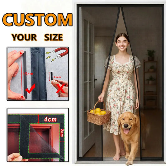 Strong Magnetic Door Mosquito Net Screen Mesh Custom Size Curtain Fly Insect Auto Black,White,Gray Closing Invisible For Outdoor