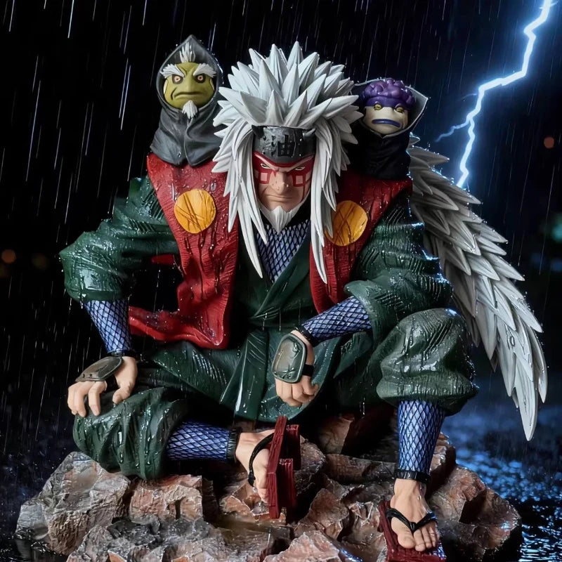 14cm Anime Naruto Figure Jiraiya Sage Mode Mount Myoboku Sitting Figure Double Head Sculpture Anime Model Toy Desktop Decor Gift