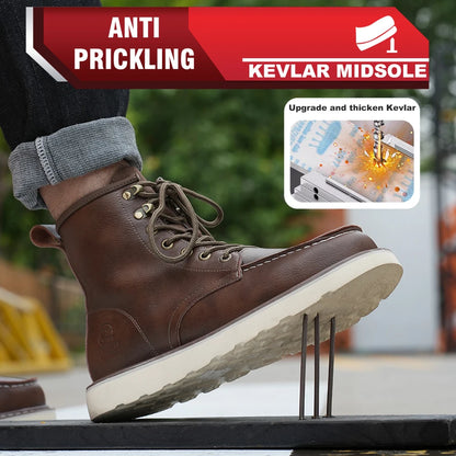 High Quality Leather Boots Men Work Boots Waterproof Safety Shoes Men Autumn Winter Boots Steel Toe Shoes Puncture-Proof Boots