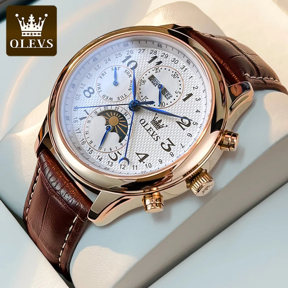 OLEVS 6667 Moon Phase Men's Watches 7 Hands Multi Functional Automatic Mechanical Watches for Man Top Luxury Business Man Watch