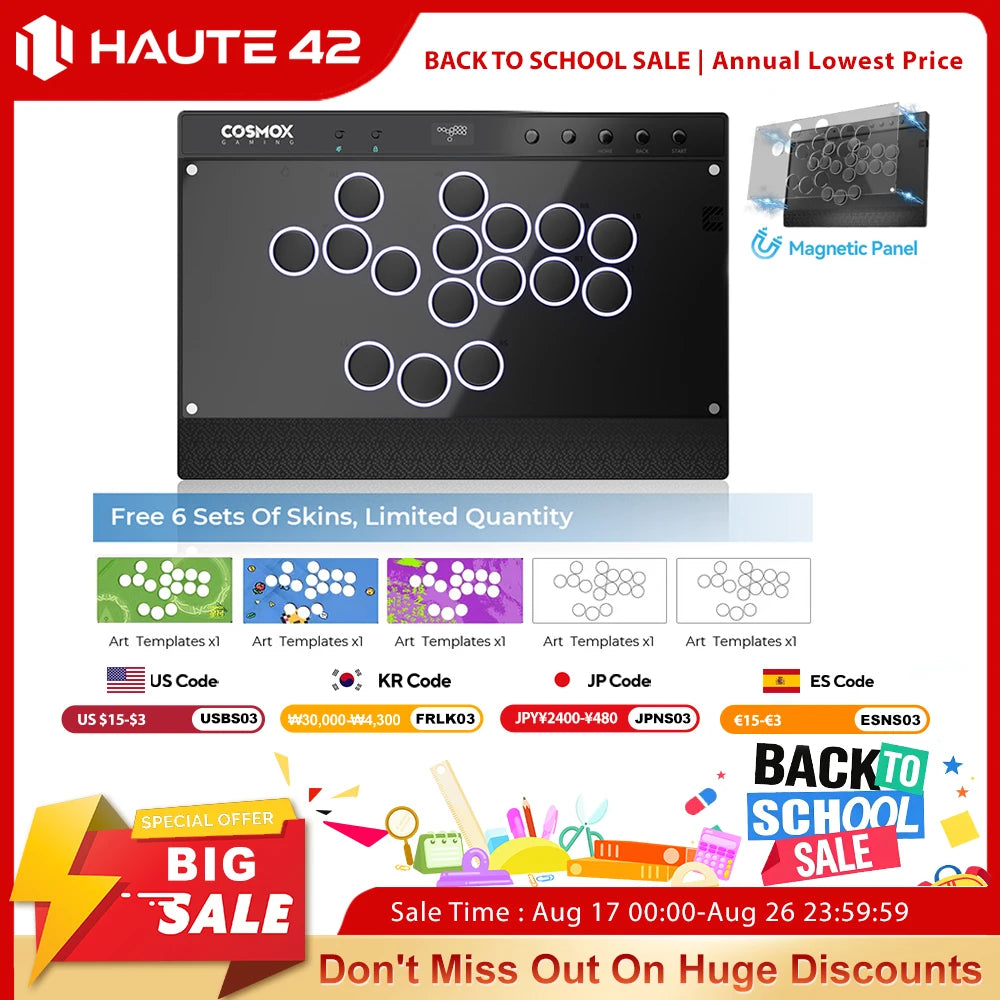 Haute42 Magnetic Hitbox Leverless Controller Button Rim Arcade Controller For PC/PS4/PS5/Switch Stickless Arcade Stick Hitbox