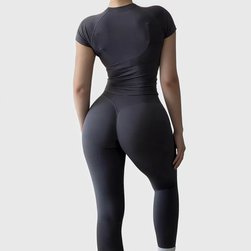 2 Pieces Sports Set Women Yoga Slim Fitness Active Top Suits Low Ribbed Band Gym Seamless Short Set Workout Leggings Sets