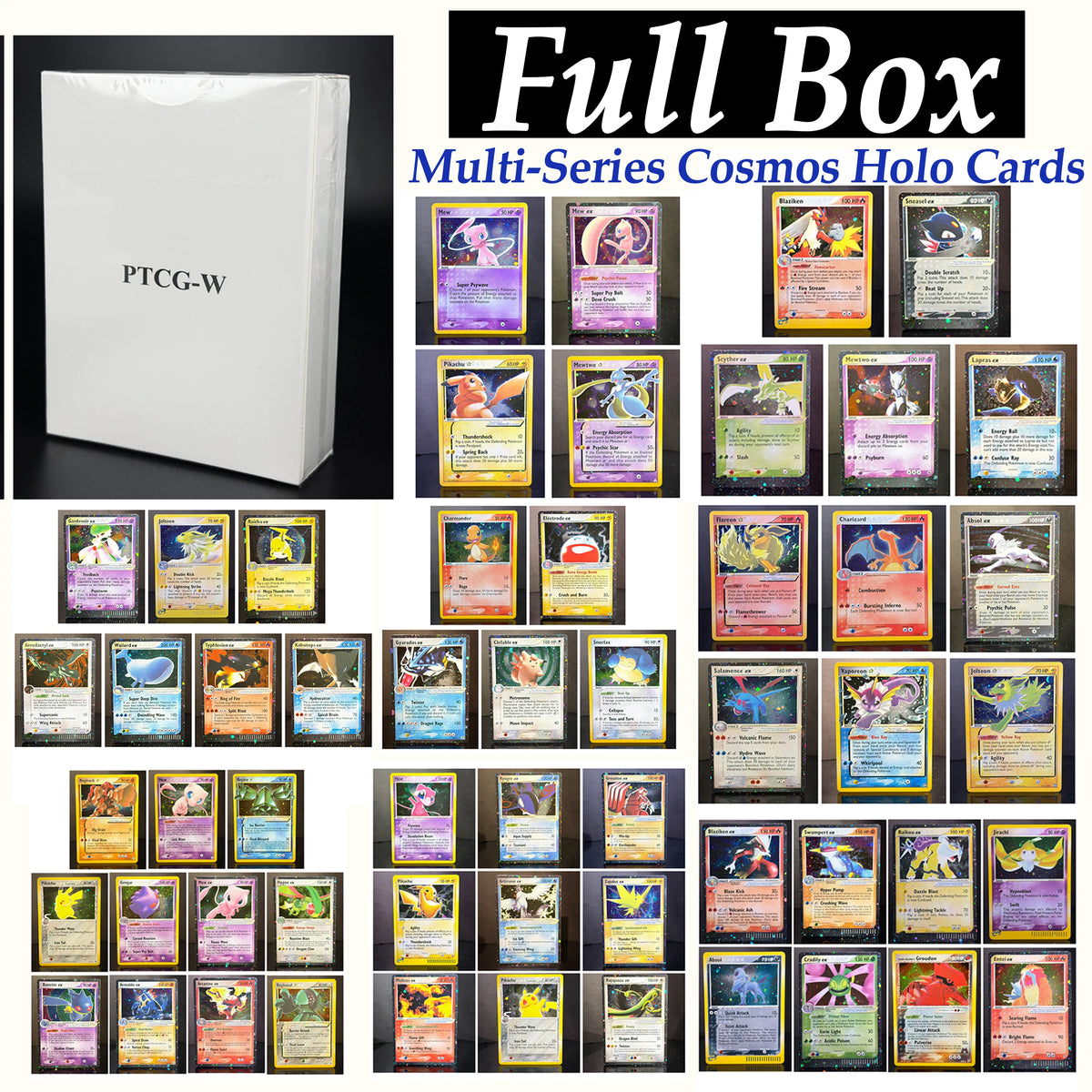 PTCG Full Box Cosmos Holo Multi-Series Meta Staple Charmander Mewtwo Infernape Gengar Blastoise Rayquaza Proxy Cards