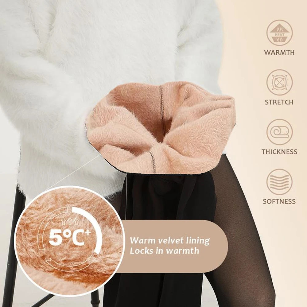 One Seam Fleece Lined Leggings Compression Band Shaping Tights Sheer Warm Stocking Skin Tone Pantyhose Plus Size