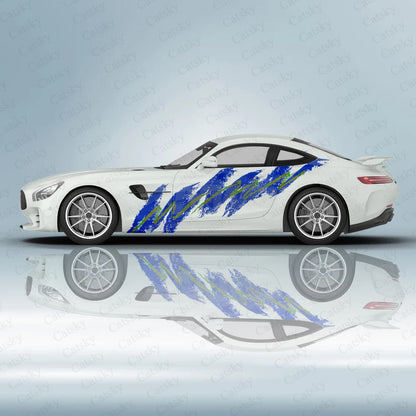 Full Color Printed Decals on Both Sides of The Car, Blue Graffiti Retro Solo Jazz Car Side Door Modification Decals Accessories