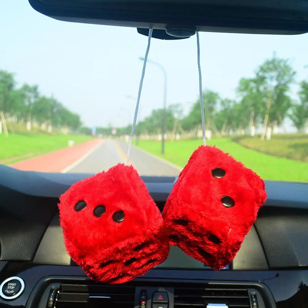 Big Long Hair Hot Stamping Dot Dice Plush Toy Cube Pendant Car Ornament Sieve Anime Car Decoration Accessories Auto Pendant