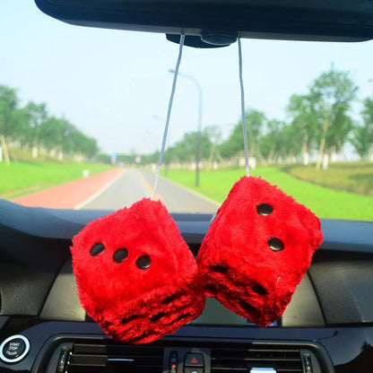 Big Long Hair Hot Stamping Dot Dice Plush Toy Cube Pendant Car Ornament Sieve Anime Car Decoration Accessories Auto Pendant