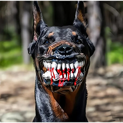 Halloween Scary Dog Latex Muzzle Costume Mask Movable Fake Horror Teeth Breathable Non‑Restrictive Pet Muzzle Cosplay Accessory