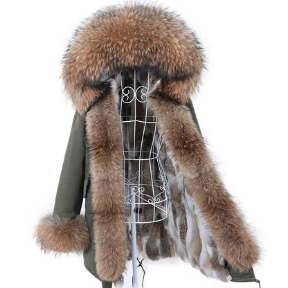 2026 Maomaokong Women's Winter Coats Rabbit Lining Jacket Natural Real Raccoon Fur Collar Parka Fox Fur Long Female Clothing