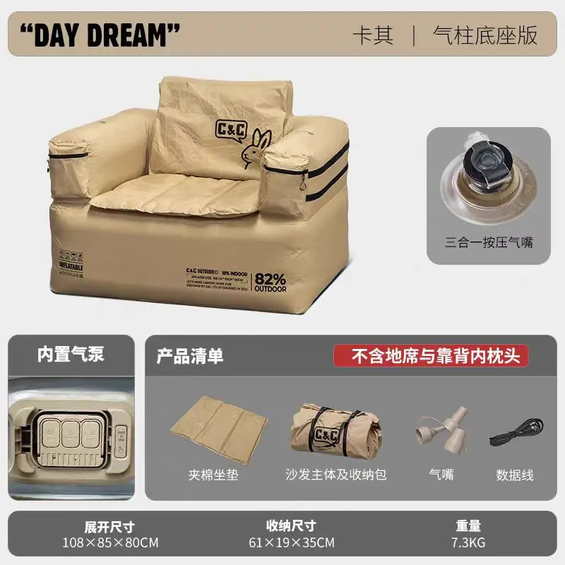 Double and Single Inflatable Sofa with Built-in Air Pump, Comfortable and Portable for Camping and Leisure Home Use