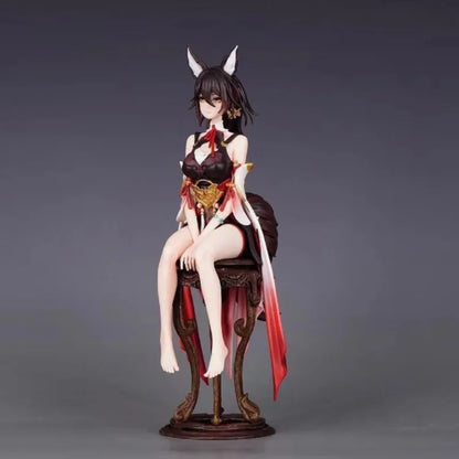 Anime Inspired Fox Ear Girl Sitting Collectible Figure, Desktop Display Statue Ornament